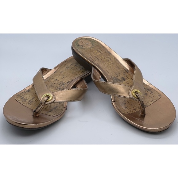 Lauren Ralph Lauren Kira Gold Thong Slip On Casual Sandals Size 8B - Picture 1 of 7
